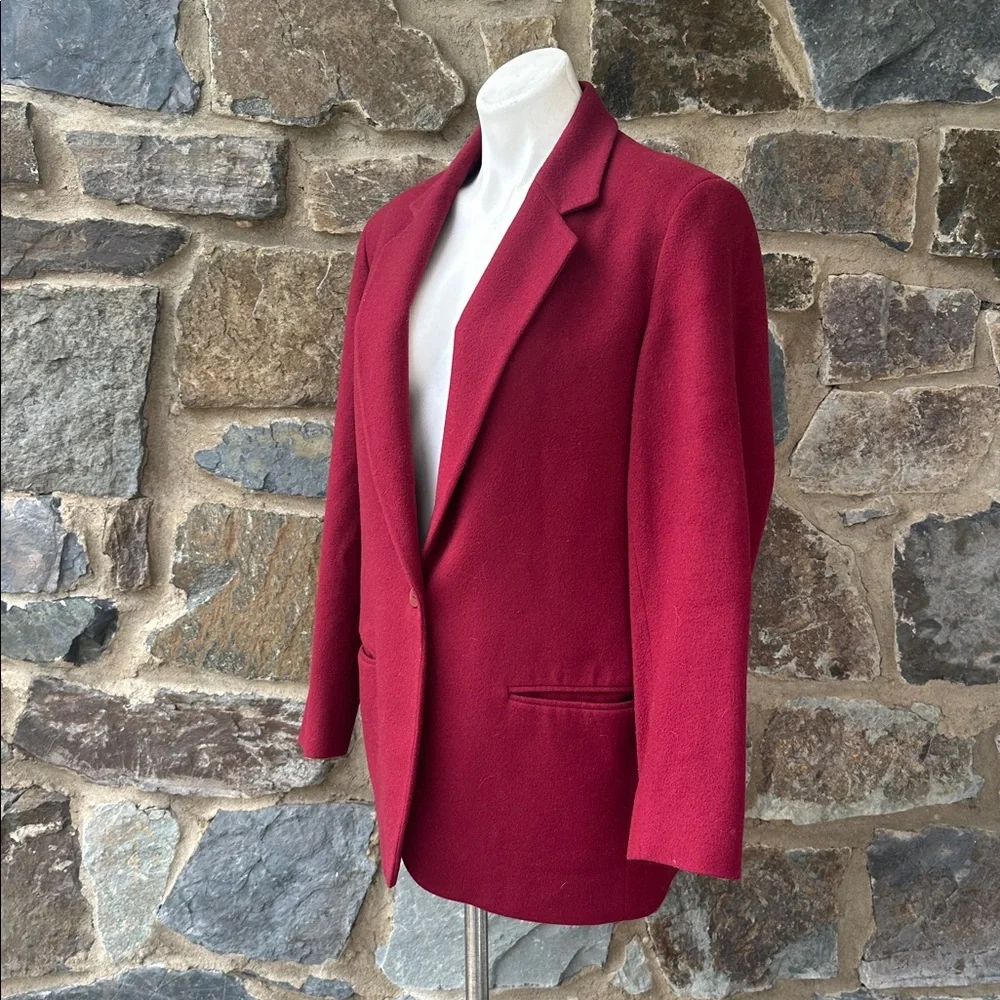 J. Crew Vintage Wool Cashmere Blend One Button Blazer Jacket in Deep Red Size 8